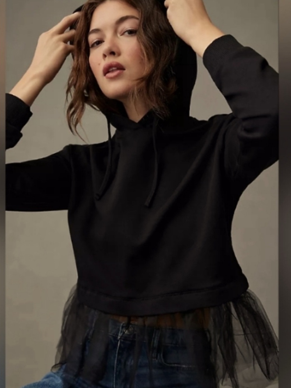 Anthropolohie Pilcro tulle hem hoodie